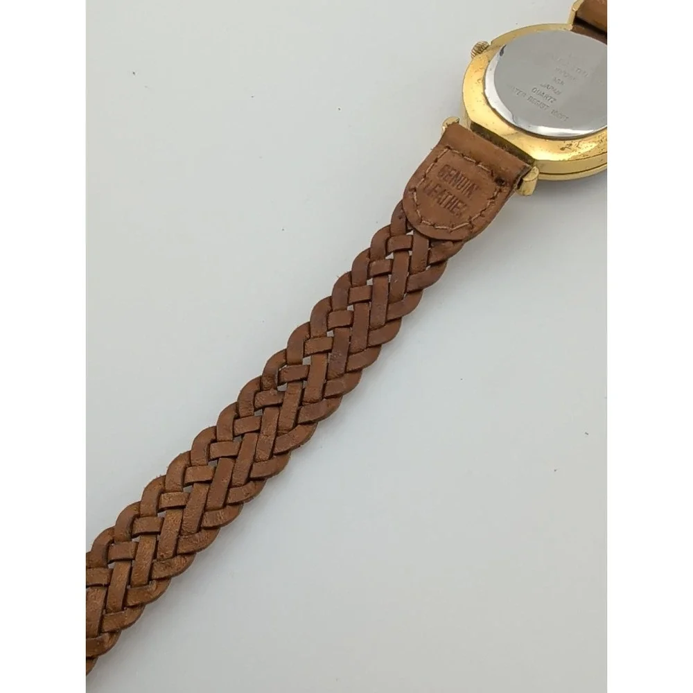 Anne Klein II Watch Women 28mm Case Blue Bezel Brown Braided Band- New Battery